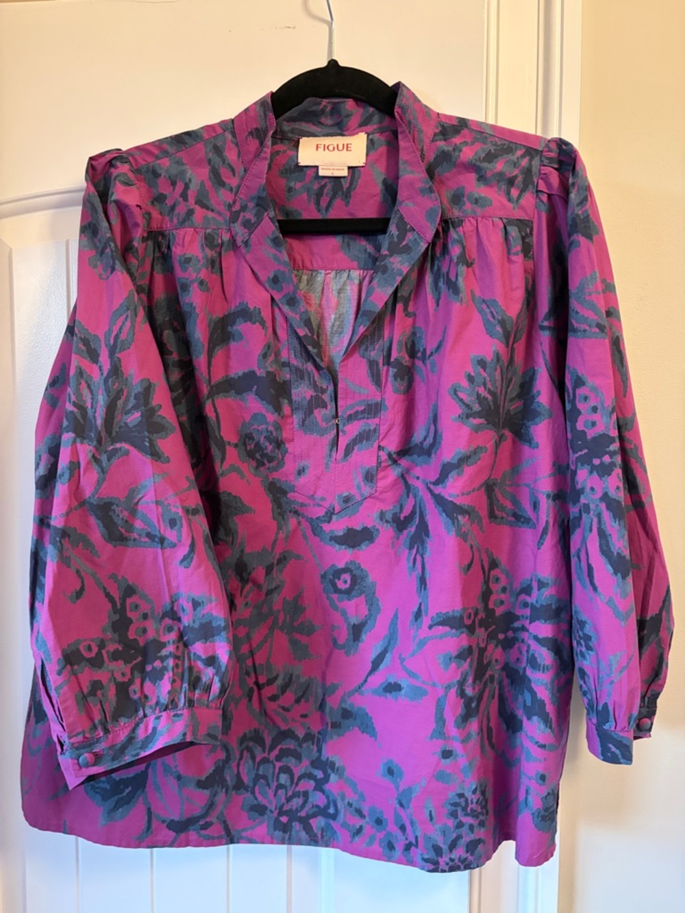 FIGUE Pink Floral-Print V-Neck Blouse